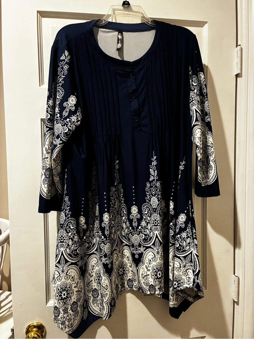 White Mark Navy Blue and White Printed Tunic